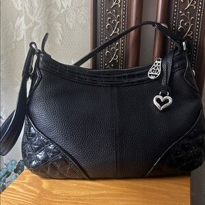 Brighton Black Women's Leather Shoulder Bag with Heart Charm